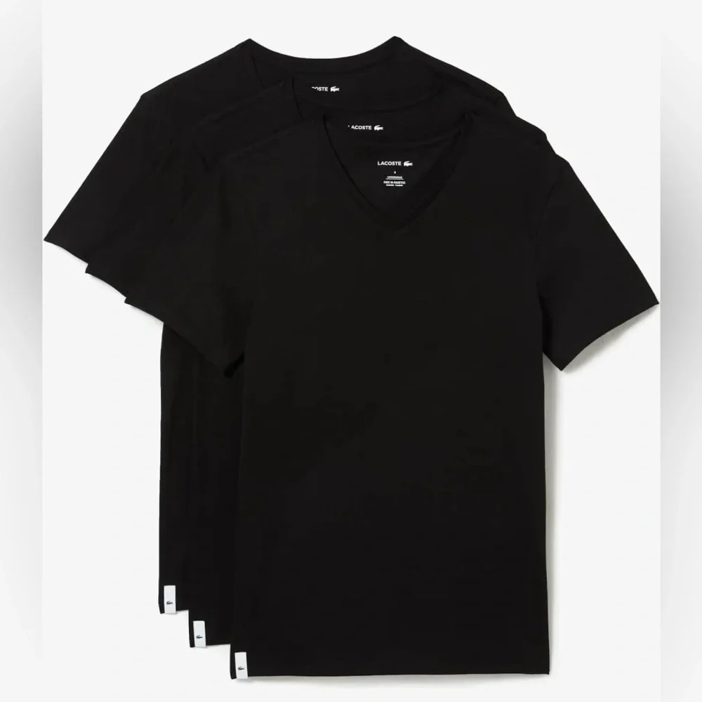 LACOSTE 3XL Men’s V-Neck Black Shirts 3-Pack Slim Fit XXXL Cotton